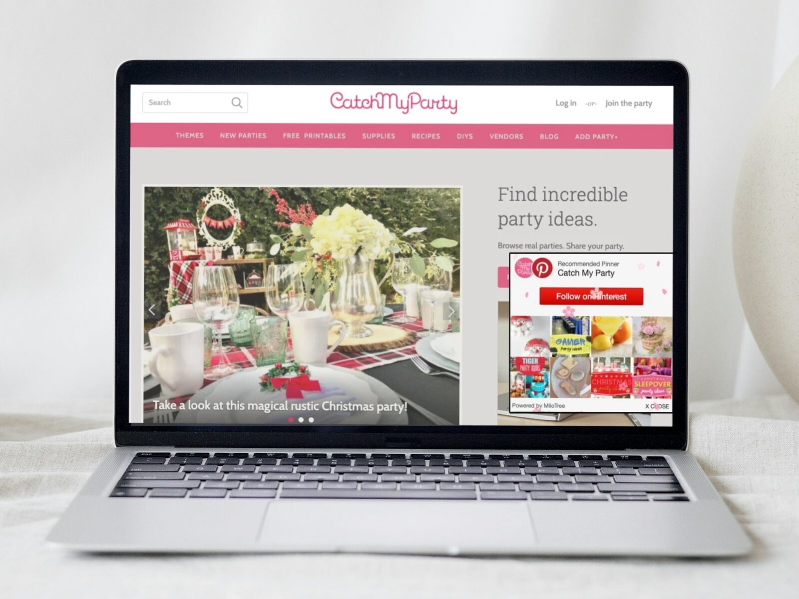 Example of a MiloTree social pop-up showing Pinterest follow on a website