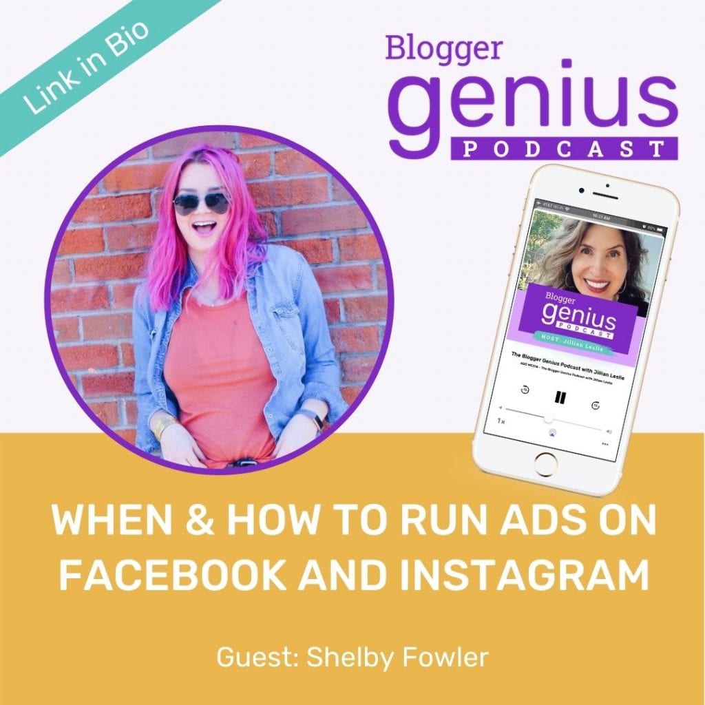 If you've ever wondered when and how to run ads on Facebook and Instagram, don't miss my episode of The Blogger Genius Podcast with Jillian Leslie. I'm interviewing ads, expert Shelby Fowler. Wee talk about how to have success with ads. | MiloTree.com